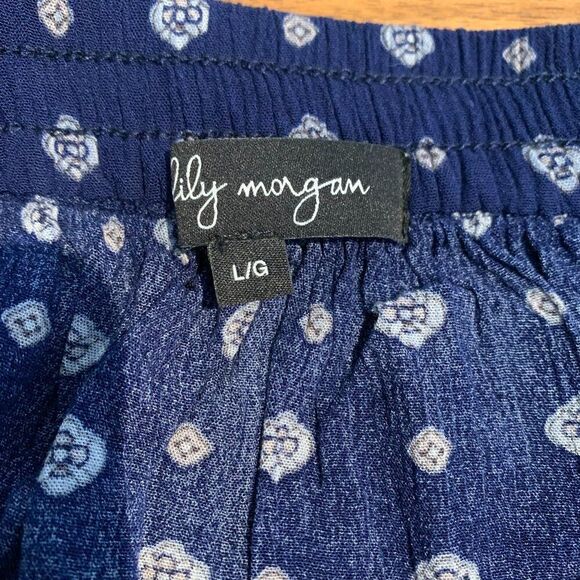Lily Morgan skirt, mini, full, boho, pull on, Sz L, EUC, navy - Picture 2 of 14